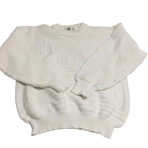 Christian Dior Other - Christian Dior Knit Sweater Men Medium White Geometric Textured Ribbed Pullover